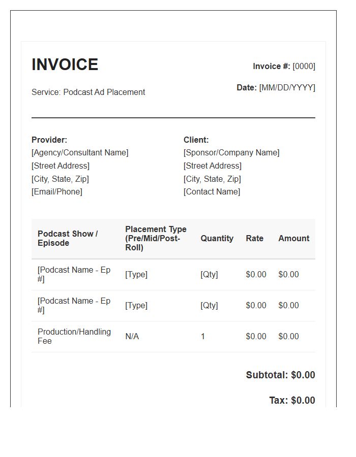 Podcasting Advertisement Placement Service Invoice Template