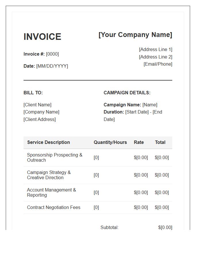 Sponsorship Campaign Management Service Invoice Template