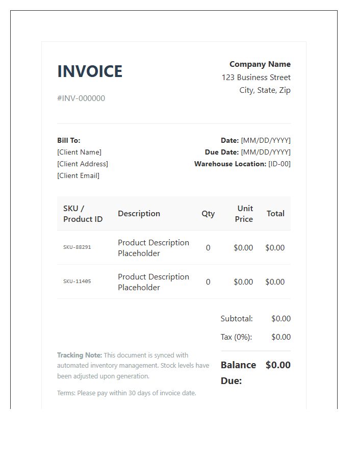 Automated Inventory Tracking Invoice Template