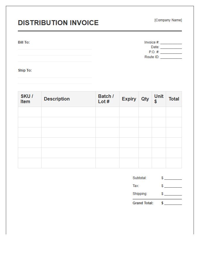 Batch Tracking Distribution Inventory Invoice Template