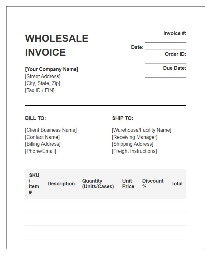 Bulk Order Wholesale Distribution Inventory Invoice Template