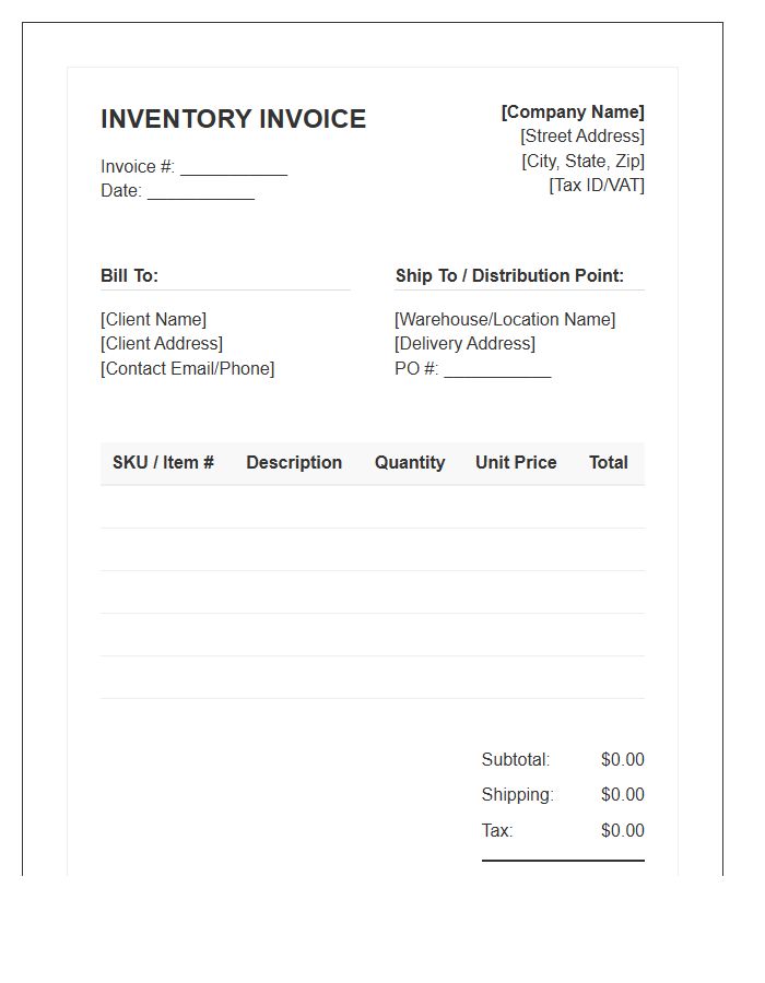Commercial Inventory Distribution Invoice Template