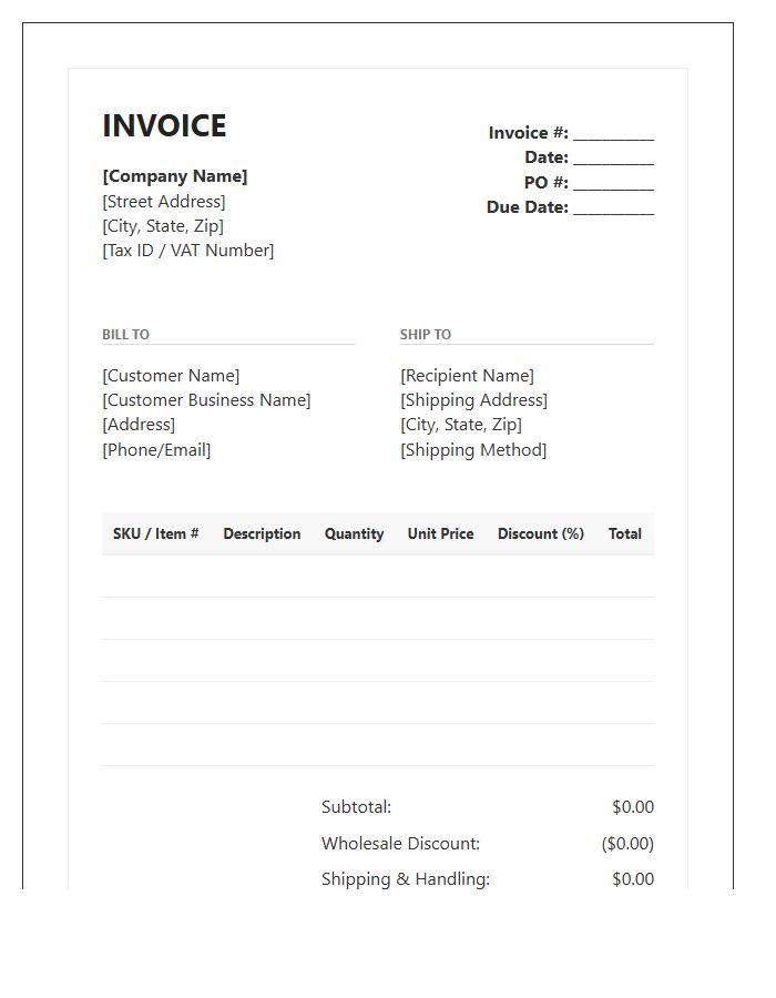 Comprehensive Wholesale Inventory Invoice Template