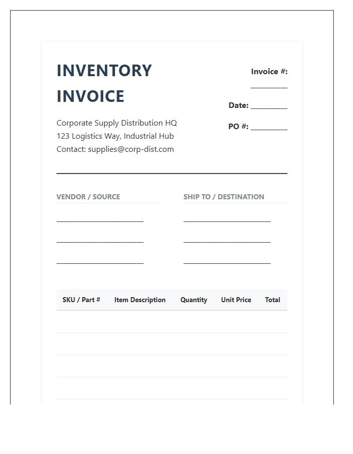 Corporate Supply Distribution Inventory Invoice Template