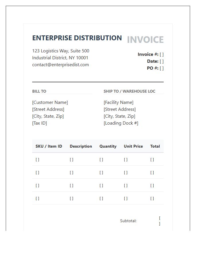 Enterprise Distribution Inventory Invoice Template