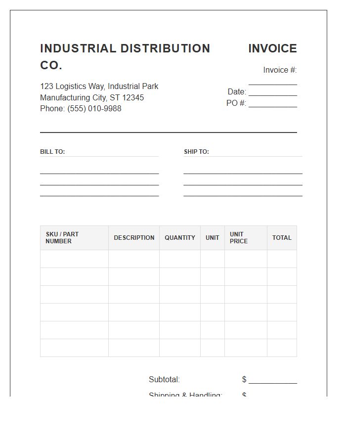 Industrial Distribution Inventory Invoice Template