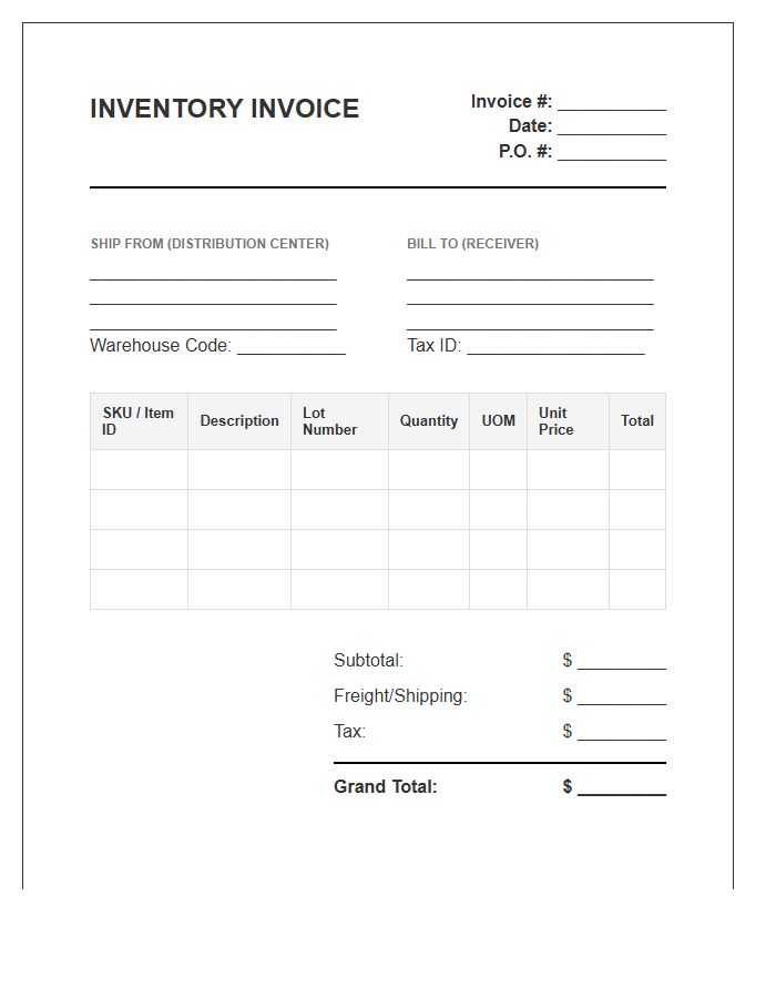 Large Scale Distribution Inventory Invoice Template