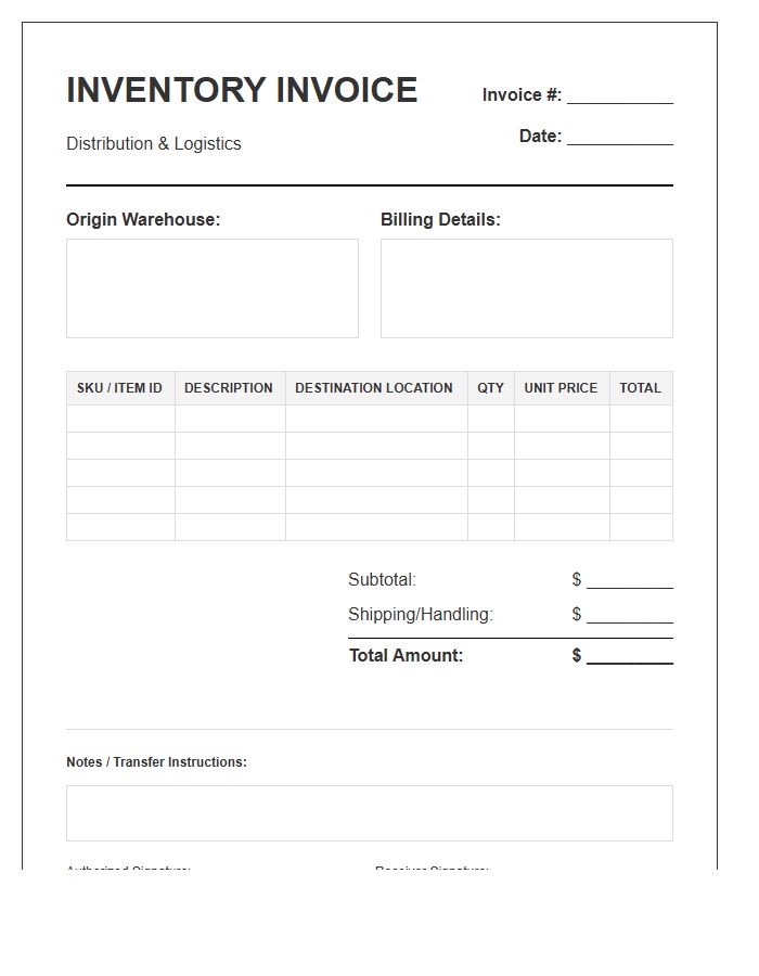 Multi Location Inventory Distribution Invoice Template