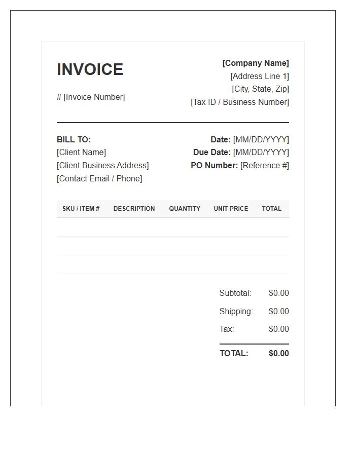 Professional Wholesale Inventory Invoice Template
