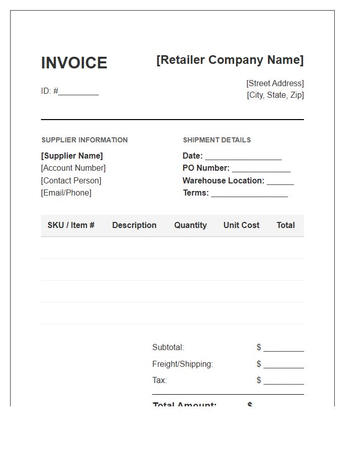 Retailer Supply Chain Inventory Invoice Template