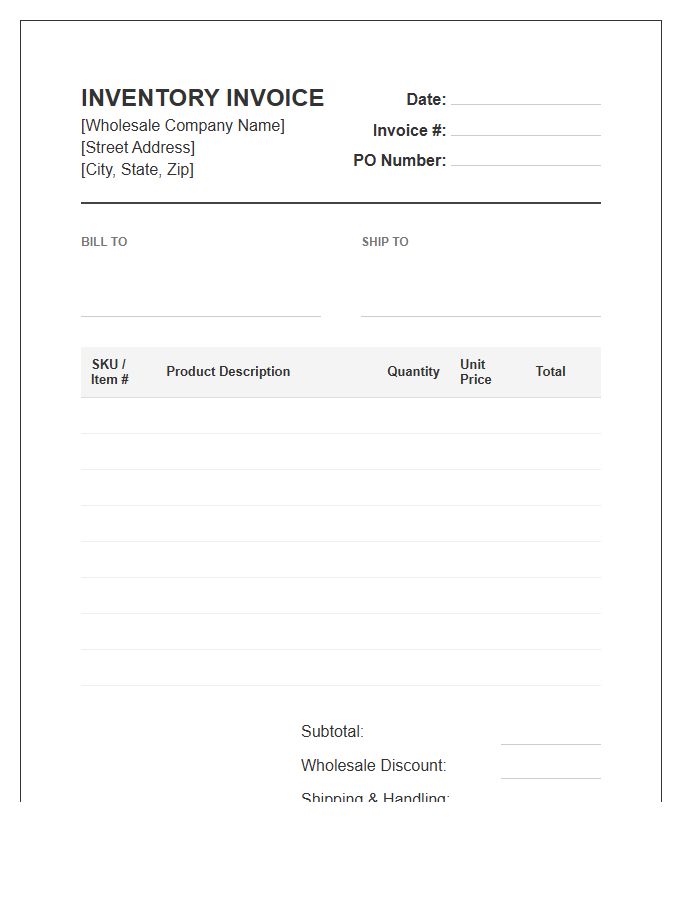 Wholesale Product Stock Inventory Invoice Template