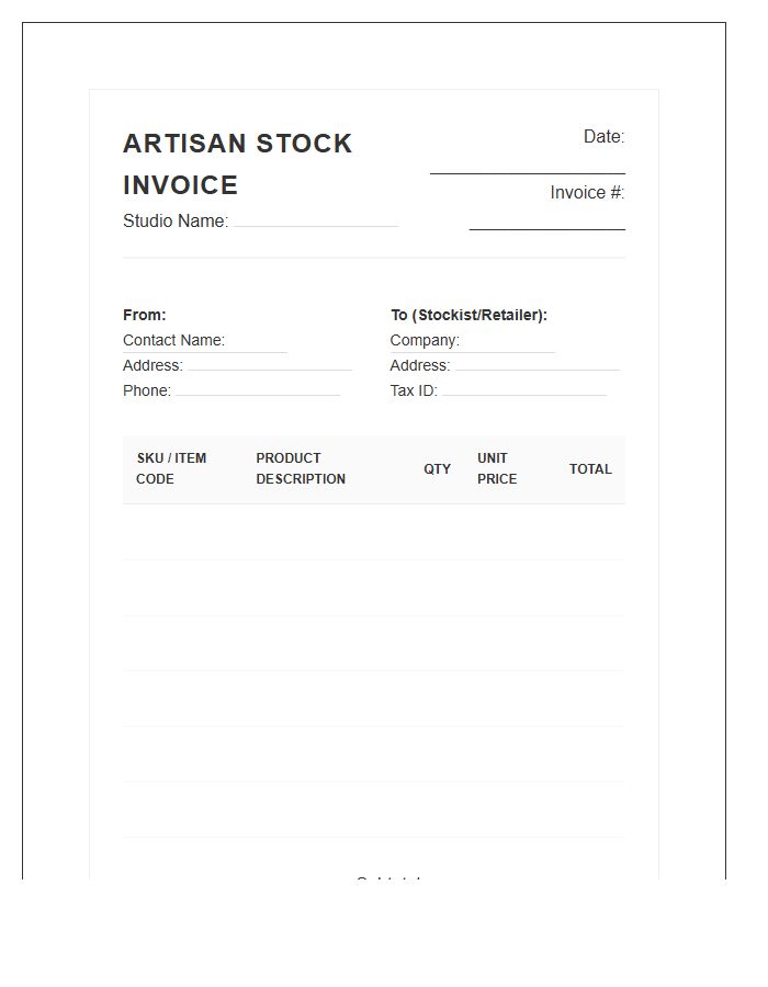 Artisan Product Stock Inventory Invoice Template