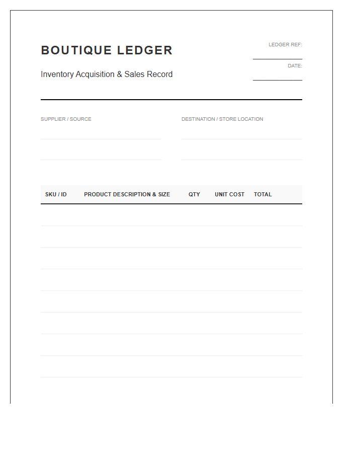 Boutique Product Stock Ledger Invoice Template