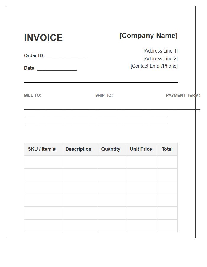 Bulk Inventory Order Billing Invoice Template