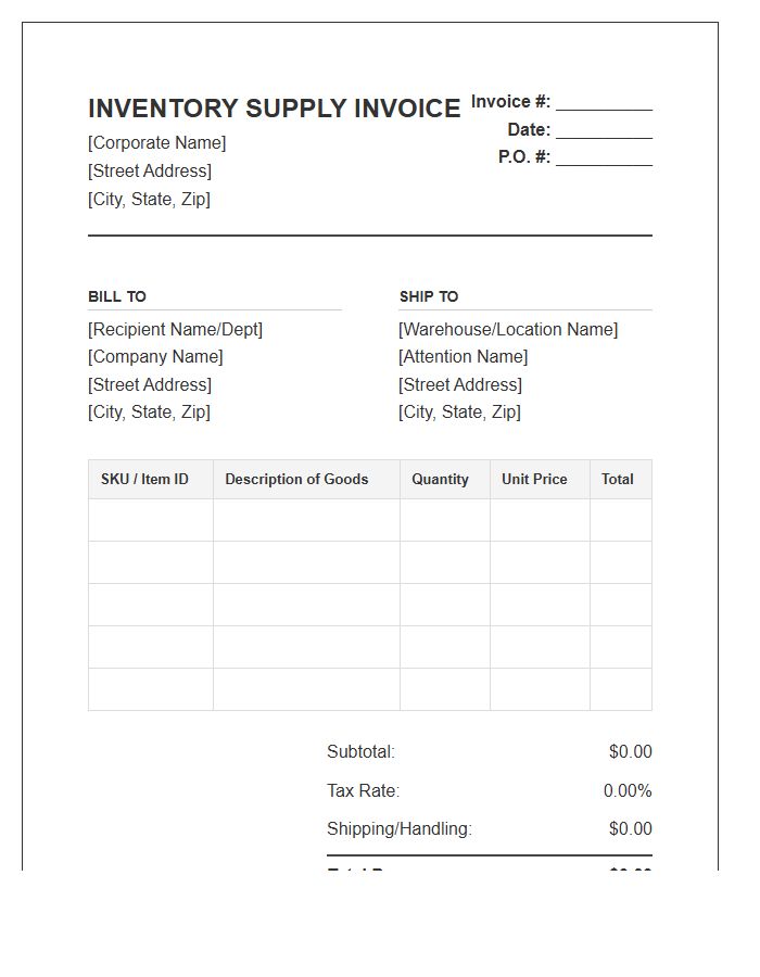 Corporate Goods Inventory Supply Invoice Template
