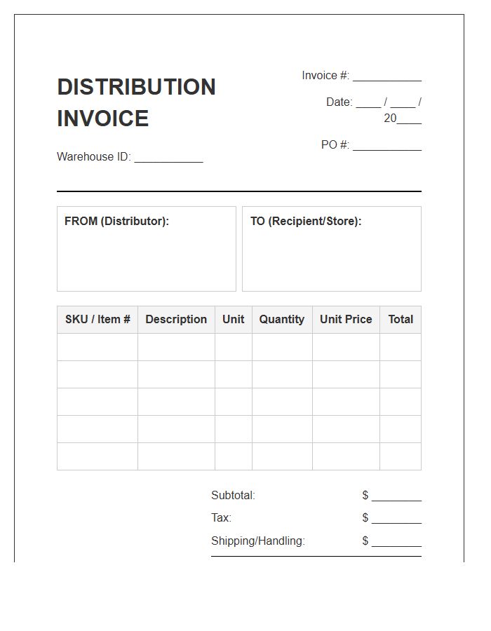 Distribution Inventory Stock Control Invoice Template