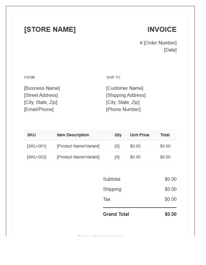E-commerce Inventory Itemized Sales Invoice Template