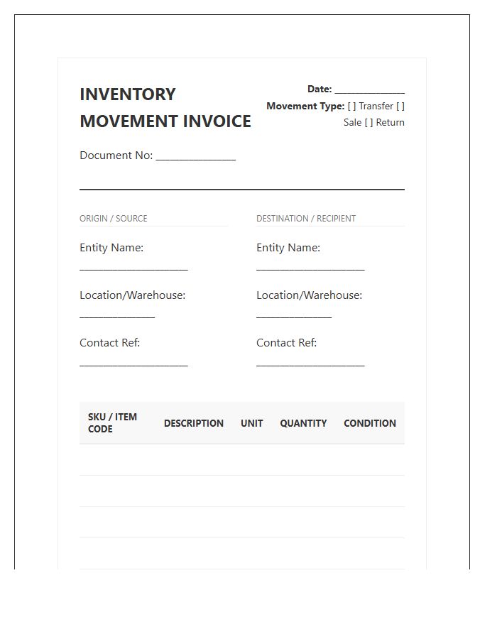 Formal Inventory Product Movement Invoice Template