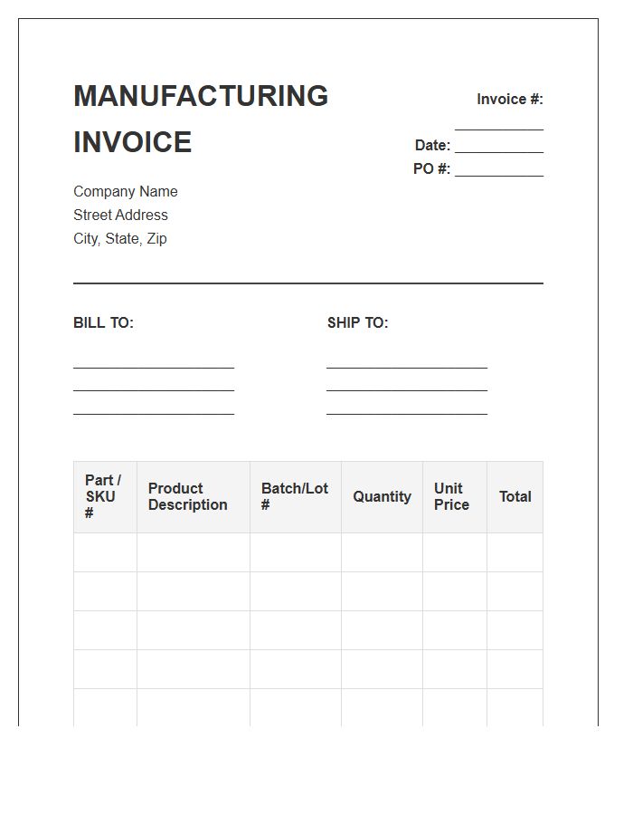Manufacturing Product Stock Inventory Invoice Template