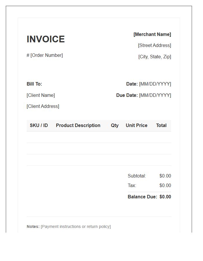 Merchant Inventory Product Order Invoice Template