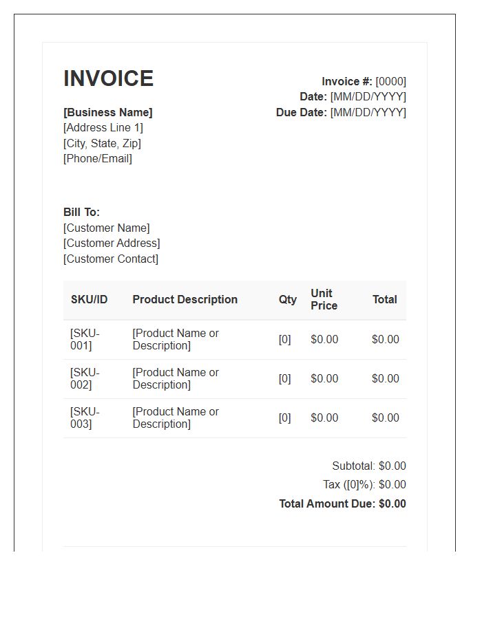 Small Business Inventory Product Sales Invoice Template