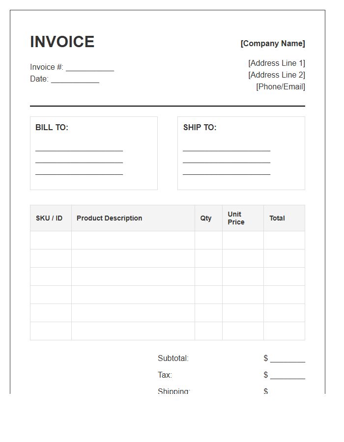 Standard Inventory Product Listing Invoice Template