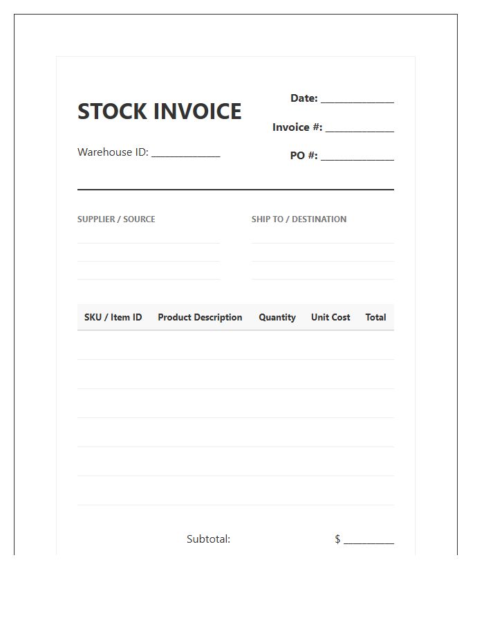 Wholesale Product Stock Management Invoice Template
