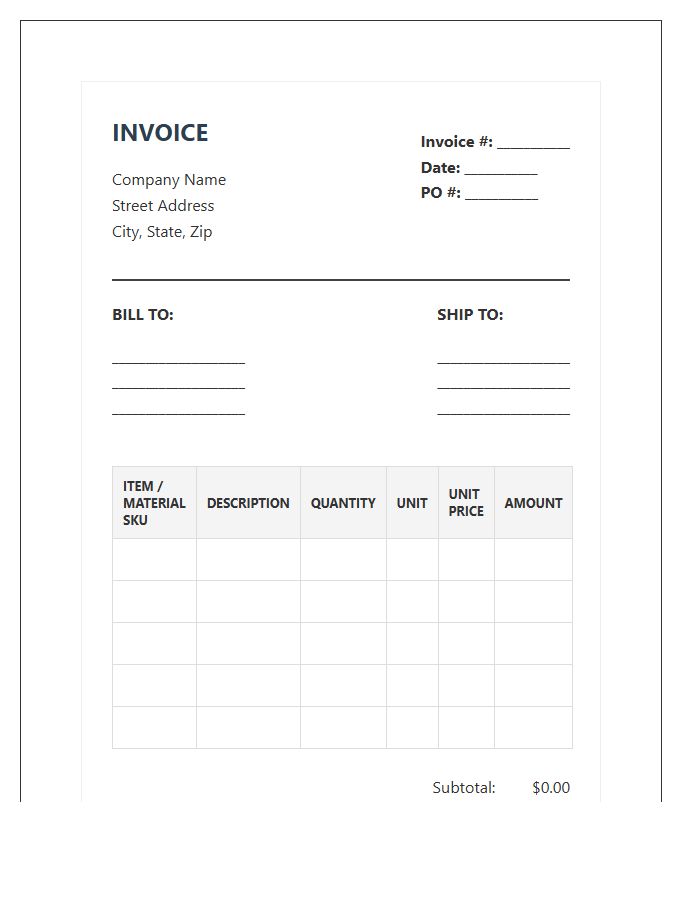 Industrial Material Inventory Billing Invoice Template
