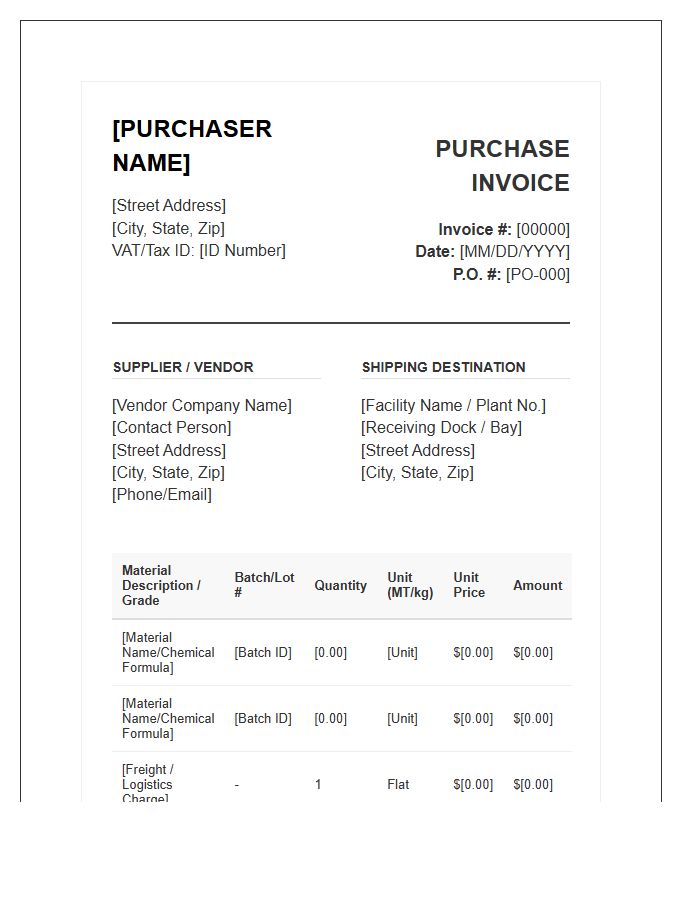 Industrial Raw Material Purchase Invoice Template