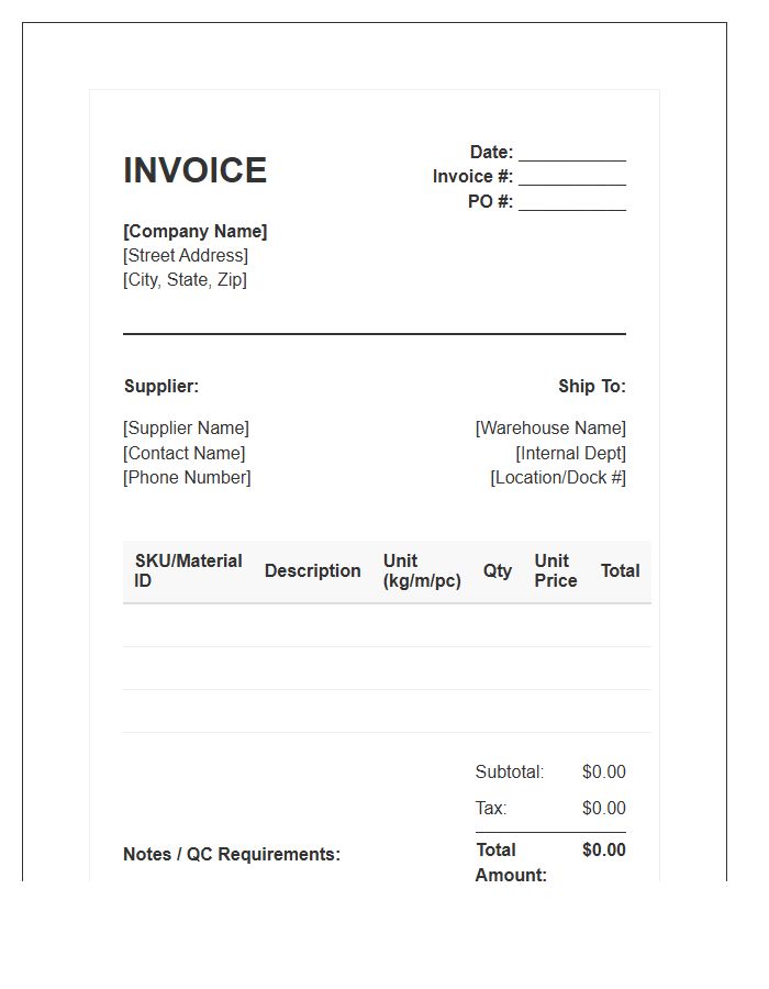Inventory Management Raw Material Invoice Template