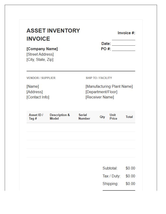 Manufacturing Asset Inventory Invoice Template