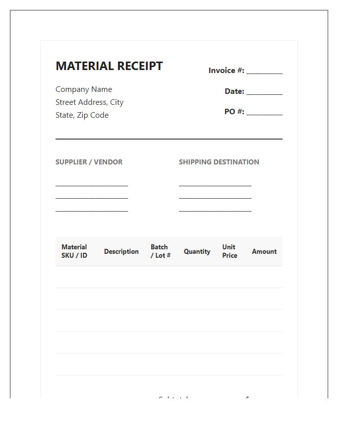 Manufacturing Raw Material Inventory Invoice Template