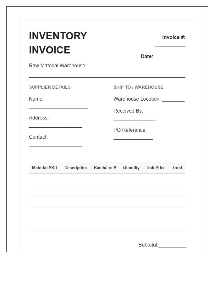 Raw Material Warehouse Inventory Invoice Template