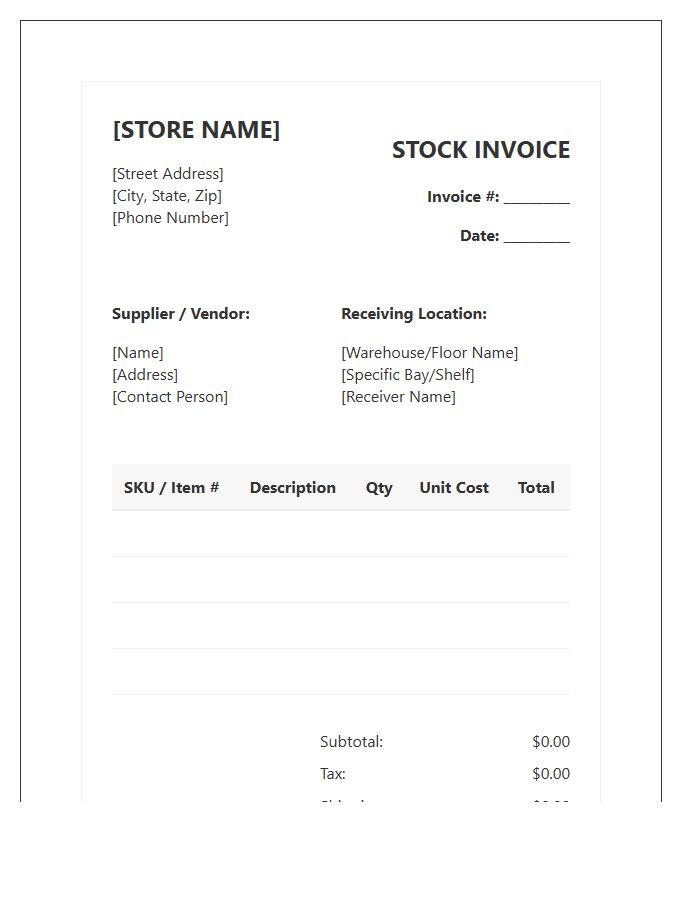Brick And Mortar Stock Invoice Template