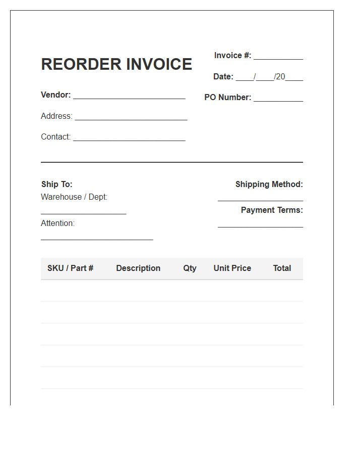 Product Stock Reorder Invoice Template