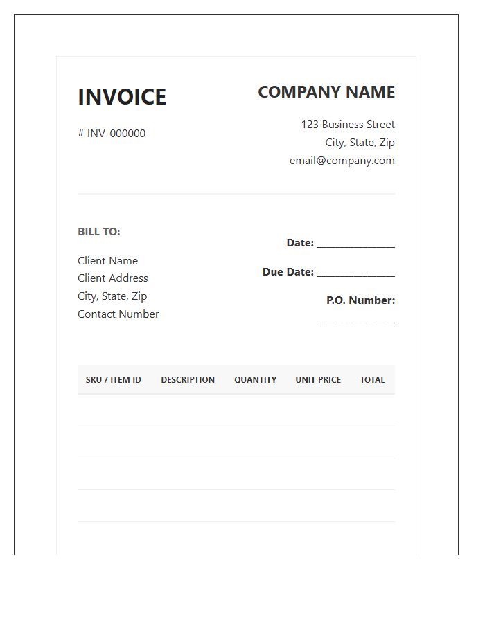 Professional Inventory Billing Invoice Template