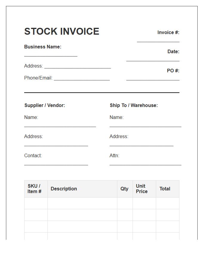 Retail Business Stock Invoice Template
