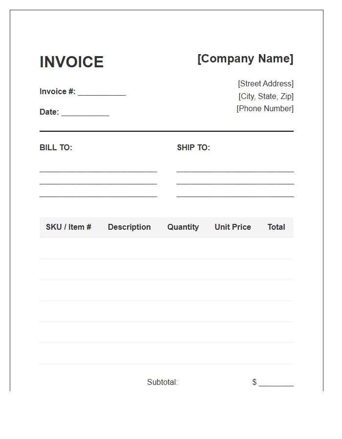 Retail Merchandise Inventory Invoice Template