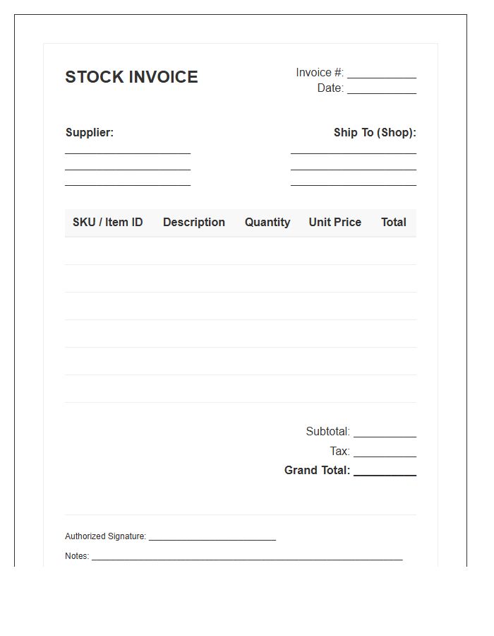 Retail Shop Stock Invoice Template