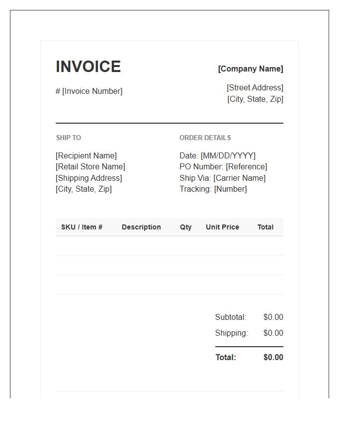 Retail Stock Shipment Invoice Template