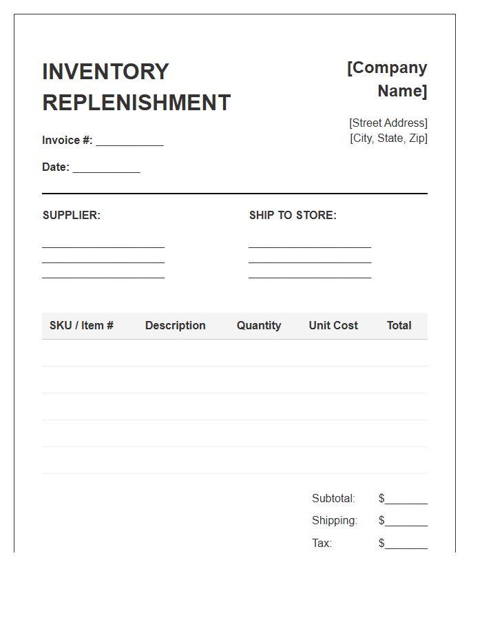 Store Inventory Replenishment Invoice Template