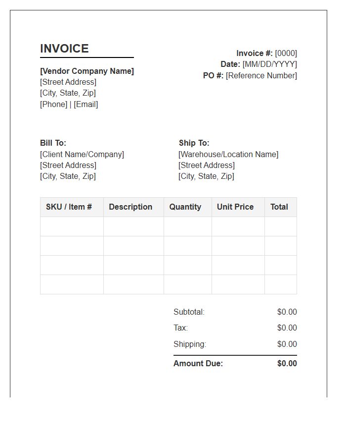 Vendor Inventory Supply Invoice Template