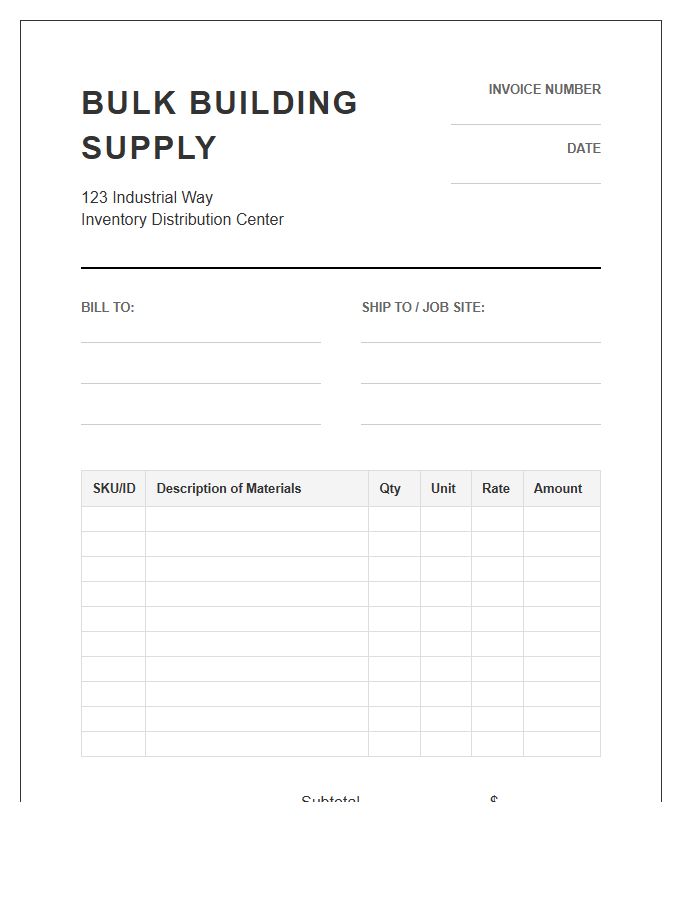 Bulk Building Supply Inventory Invoice Template