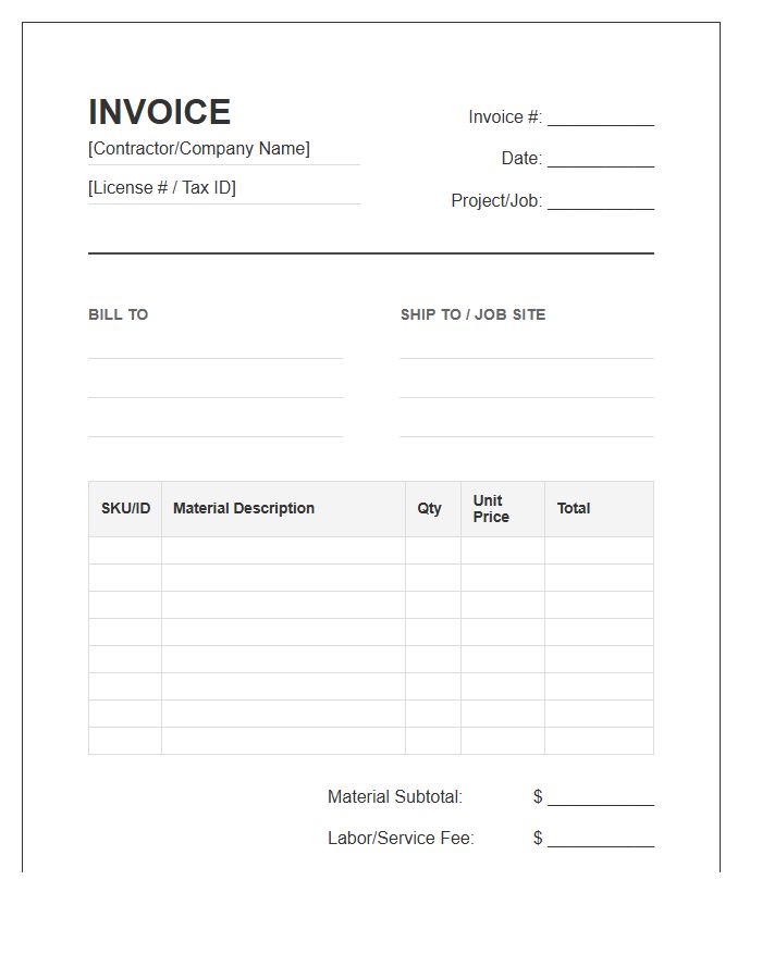 Contractor Material Inventory Management Invoice Template