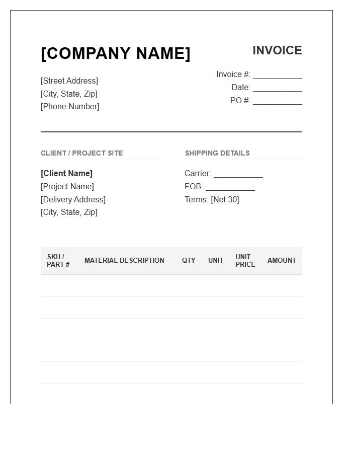 Industrial Construction Material Inventory Invoice Template