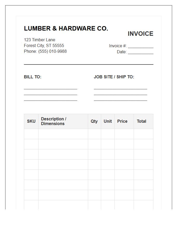 Lumber And Hardware Inventory Invoice Template