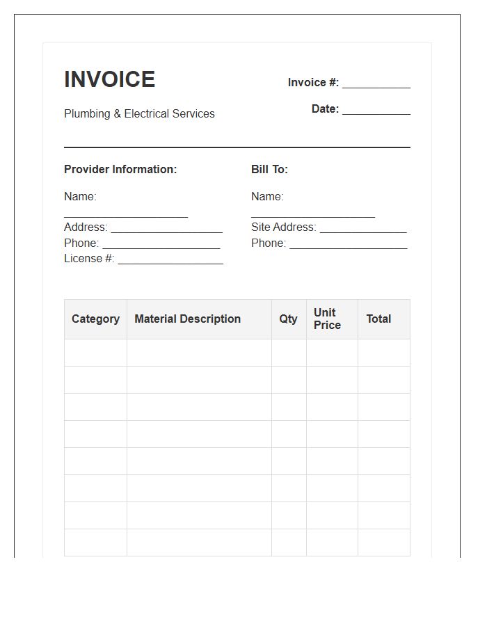 Plumbing And Electrical Material Invoice Template