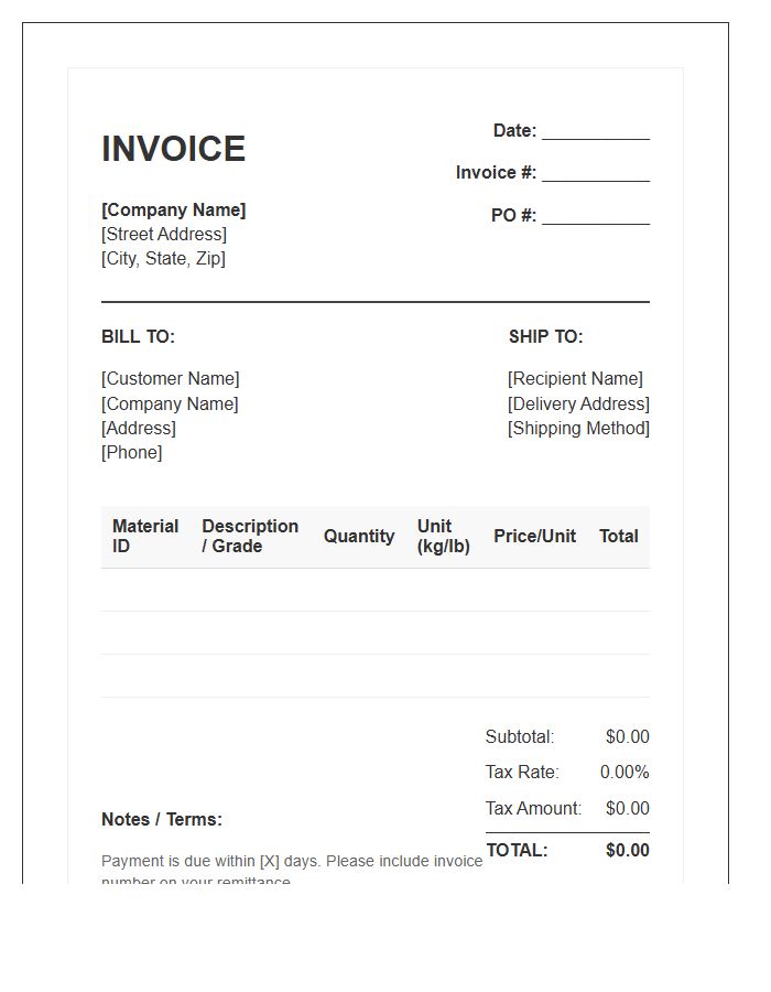 Raw Material Inventory Billing Invoice Template