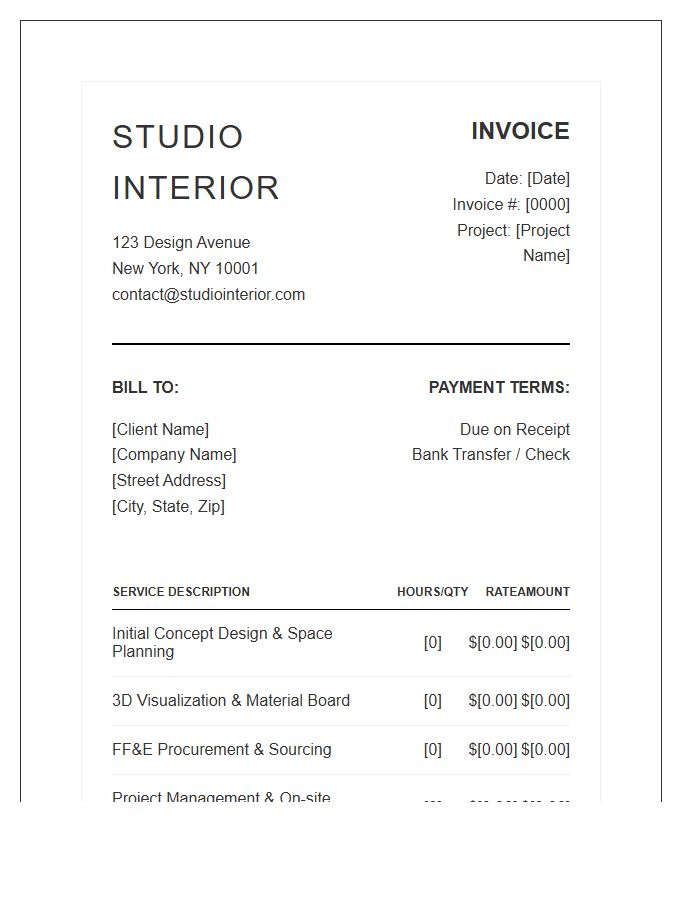 Corporate Interior Design Service Invoice Template