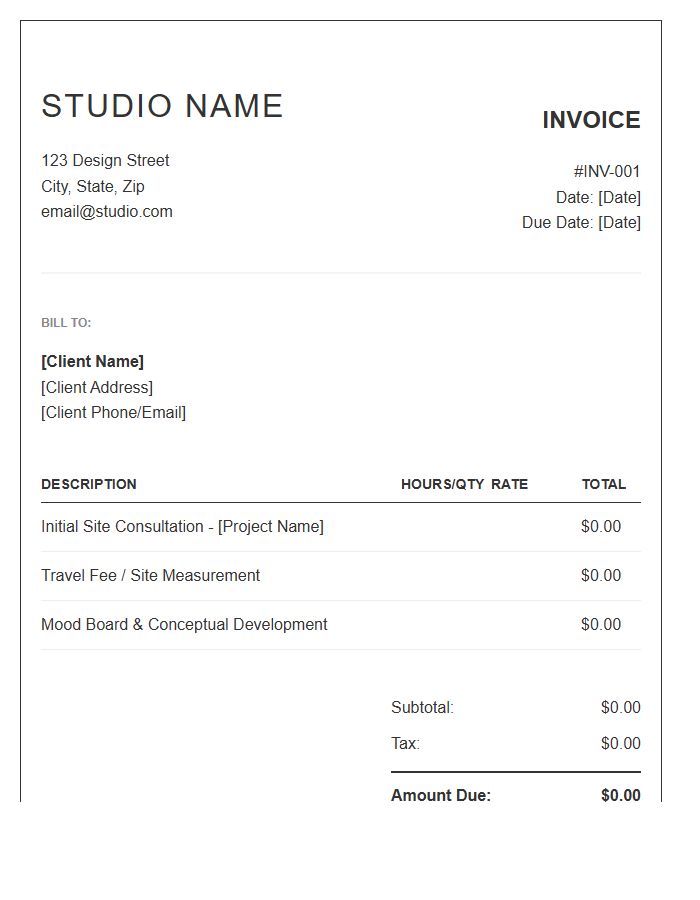 Interior Design Consultation Fee Invoice Template